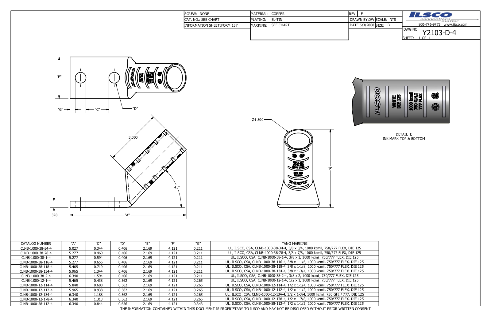 Ilsco CLNB-1000-12-134-4 Data sheet