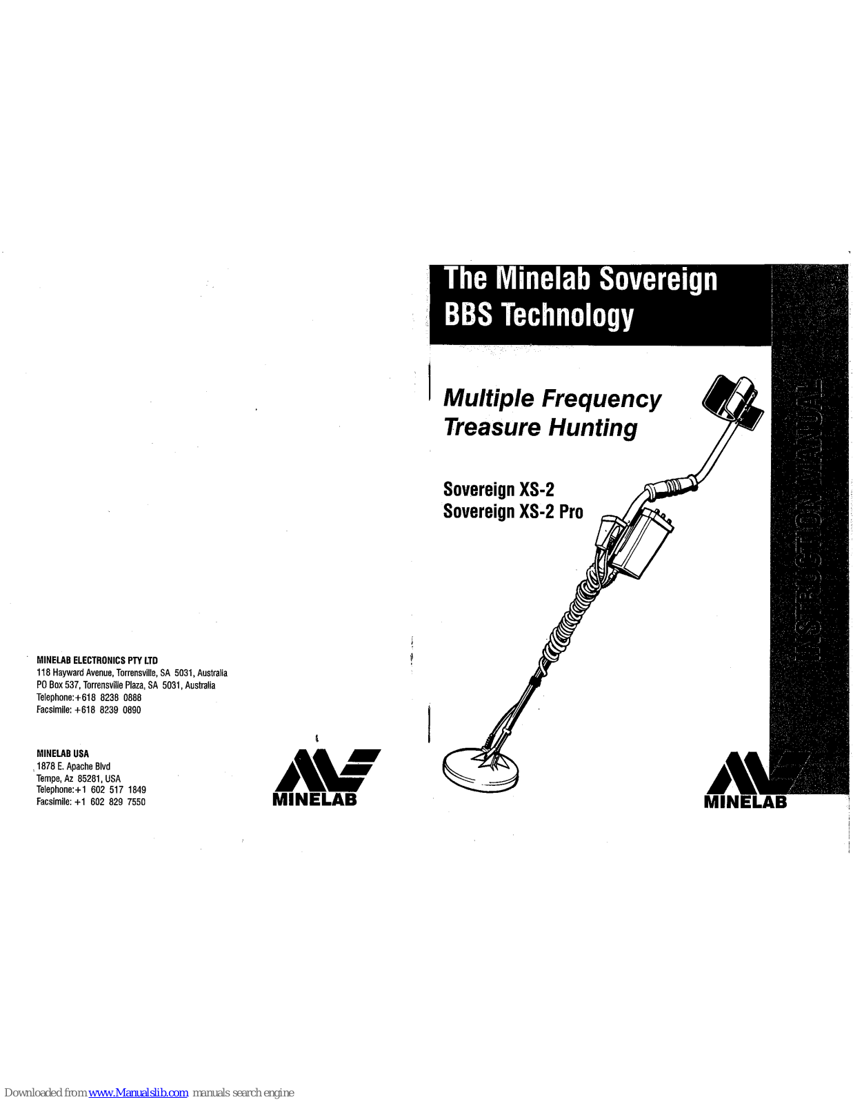 Minelab Sovereign XS-2, Sovereign XS-2 Pro Instruction Manual