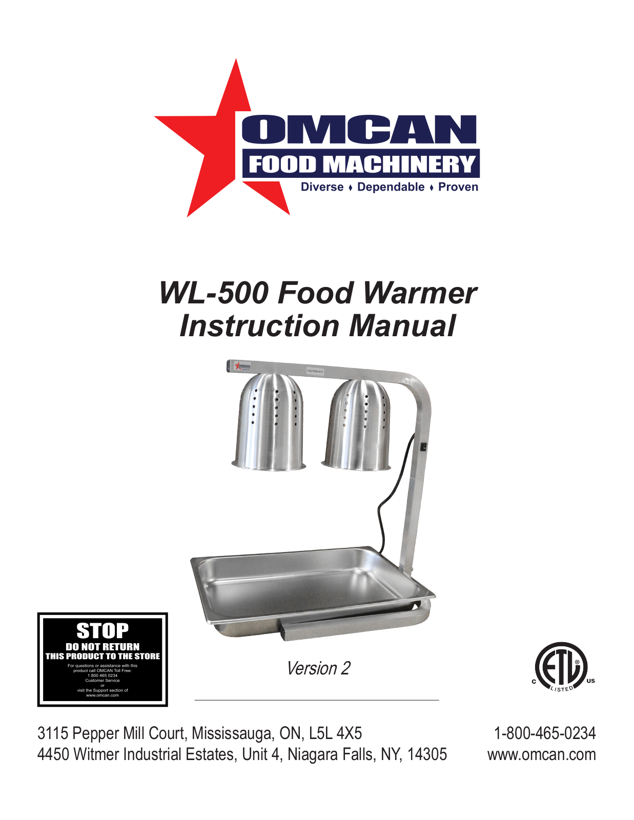 Omcan Food Machinery WL-500 Installation  Manual