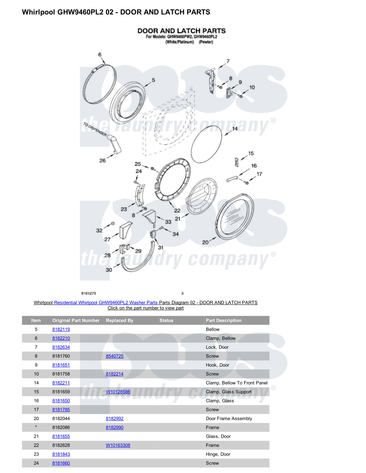 Whirlpool GHW9460PL2 Parts Diagram