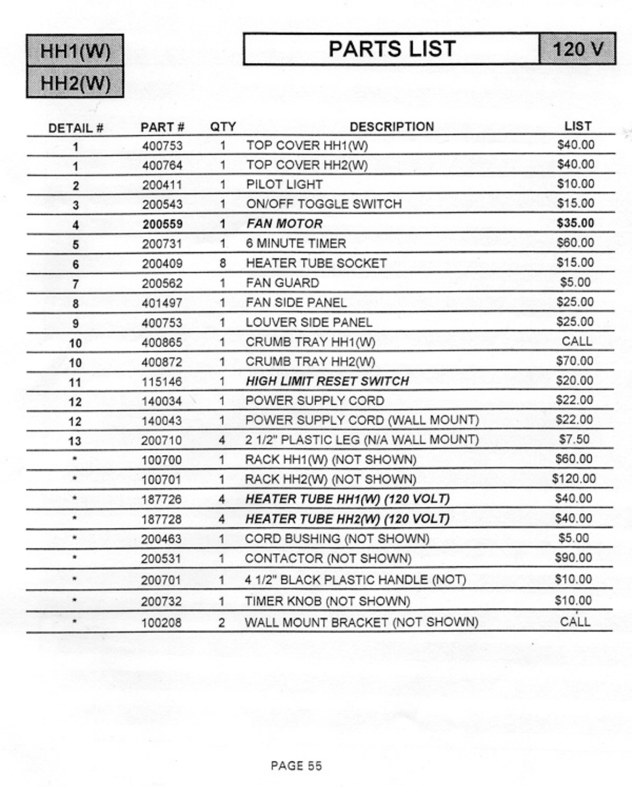 Star HH1 Parts Manual