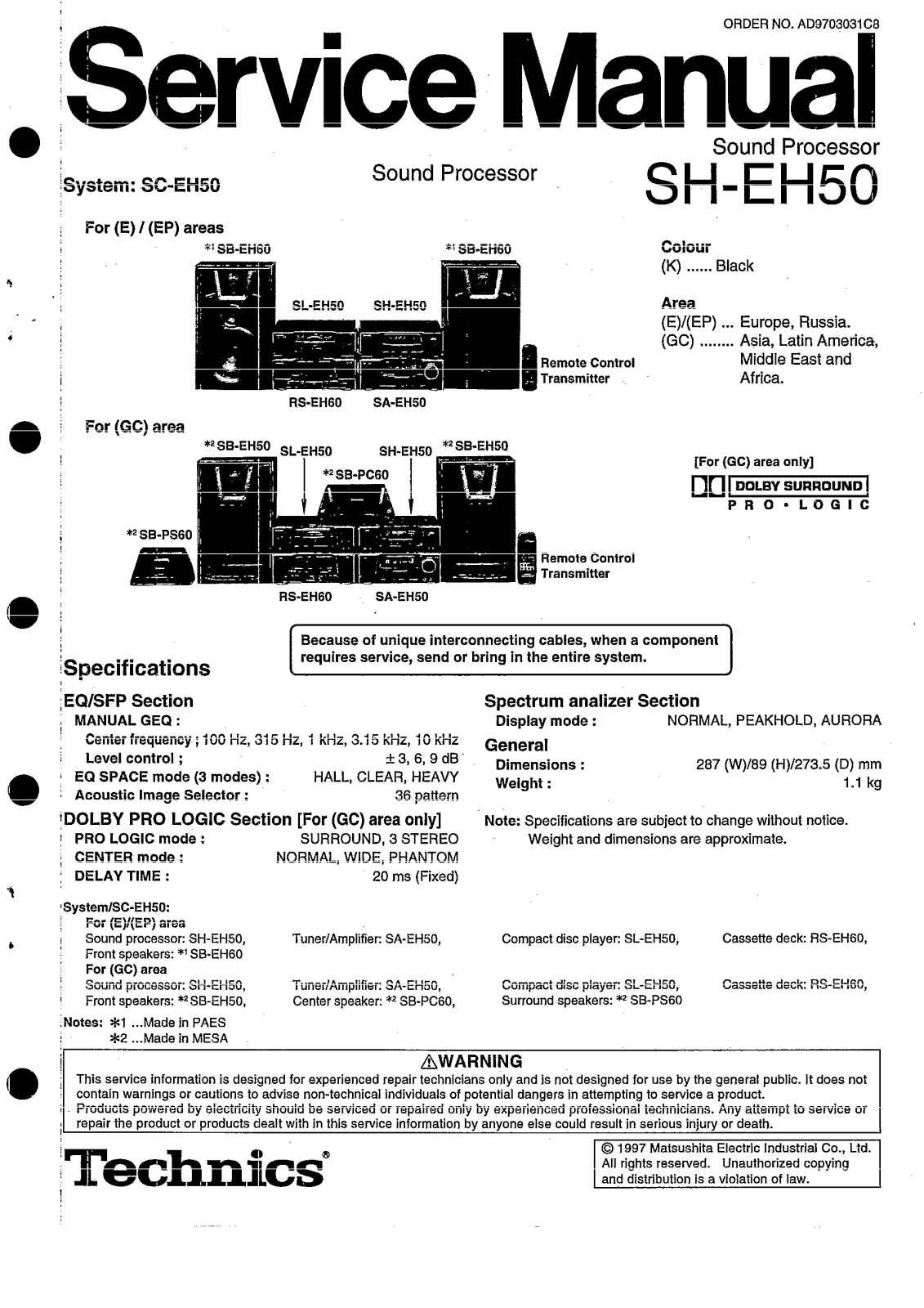 Technics SH-EH50 Service Manual