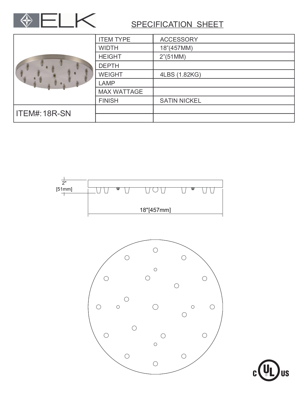 ELK Lighting 18RSN Specifications