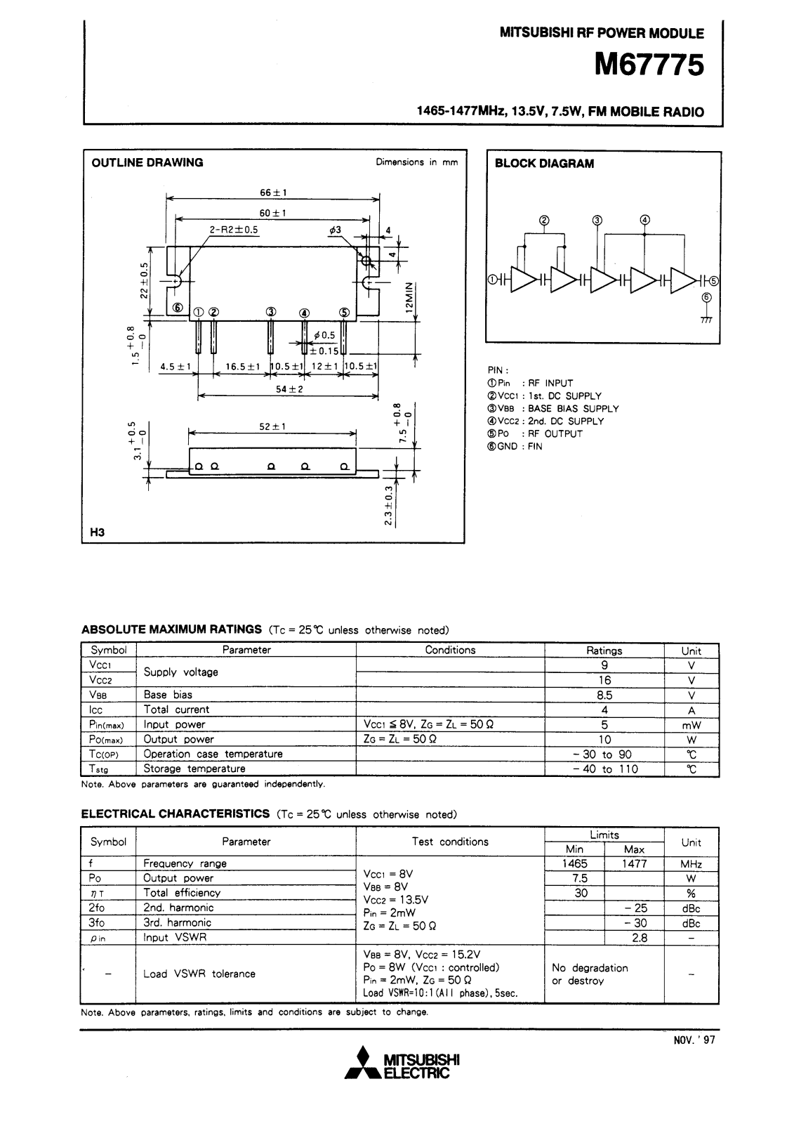 Mitsubishi M67775 Datasheet