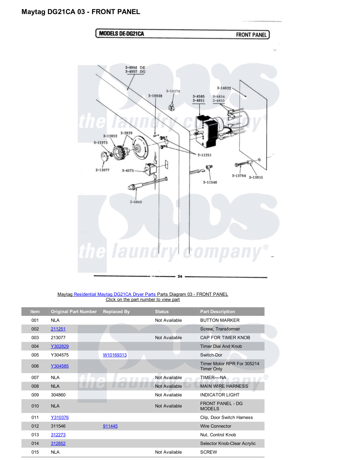 Maytag DG21CA Parts Diagram