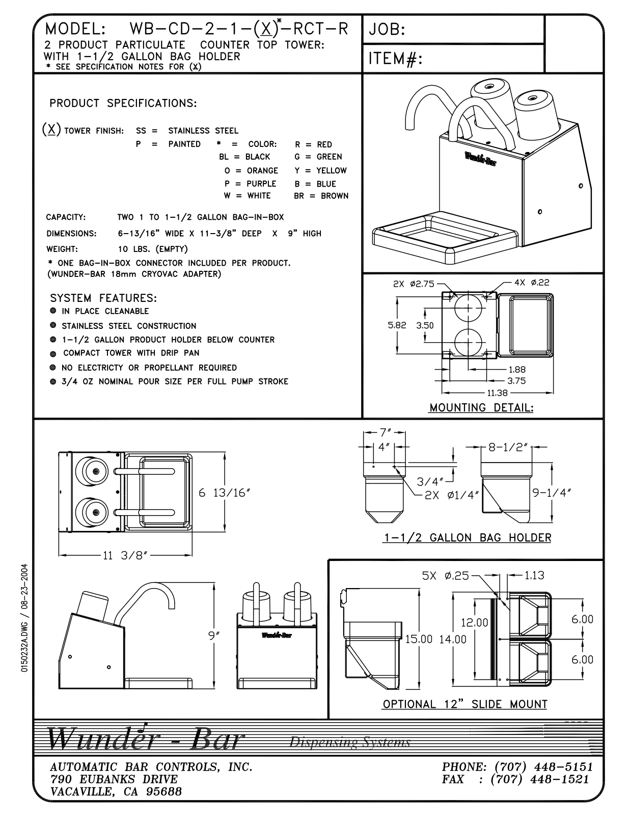 Wunder Bar WB-CD-2-1-X-RCT-R User Manual