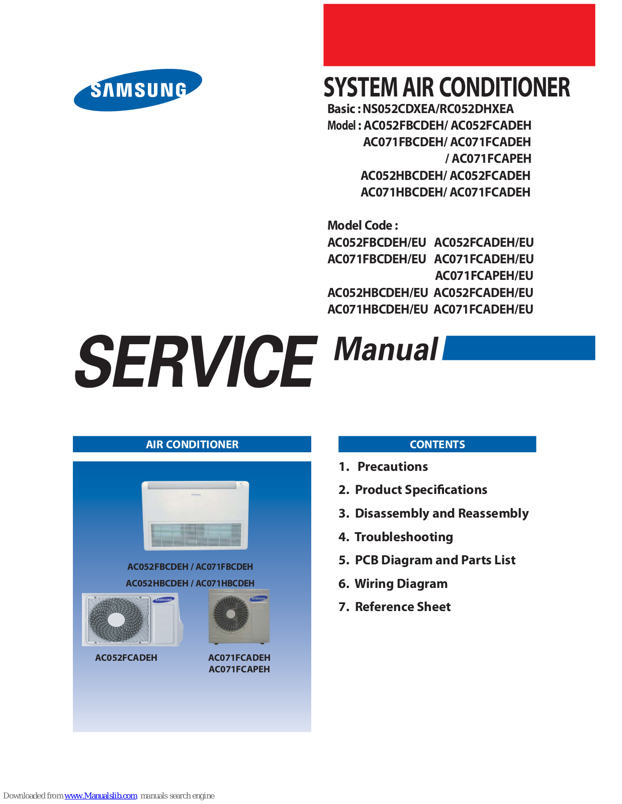 Samsung NS052CDXEA, RC052DHXEA, AC071FCAPEH, AC071FCADEH, AC052HBCDEH Service Manual