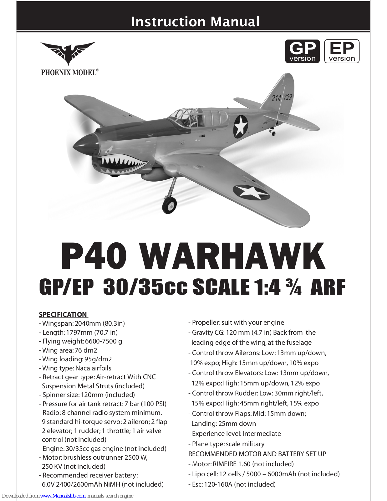 Phoenix P40 WARHAWK Instruction Manual