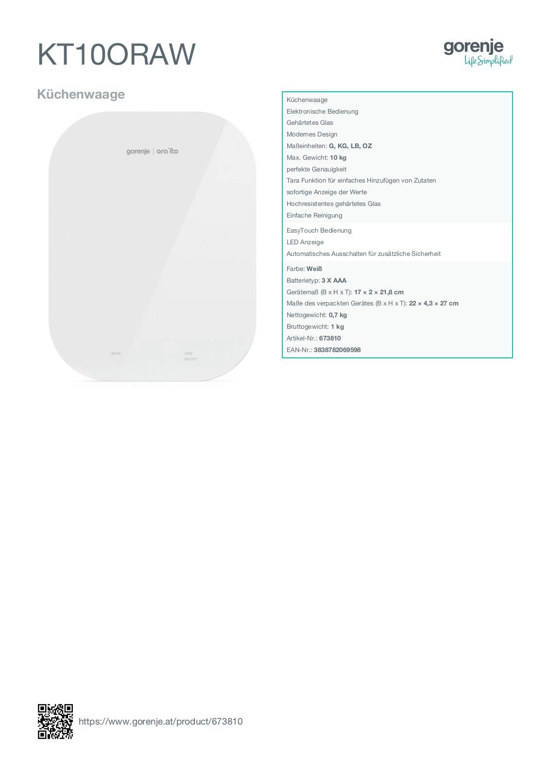 Gorenje KT10ORAW User Manual