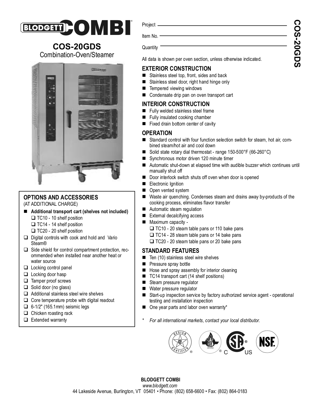 Blodgett COS-20GDS User Manual