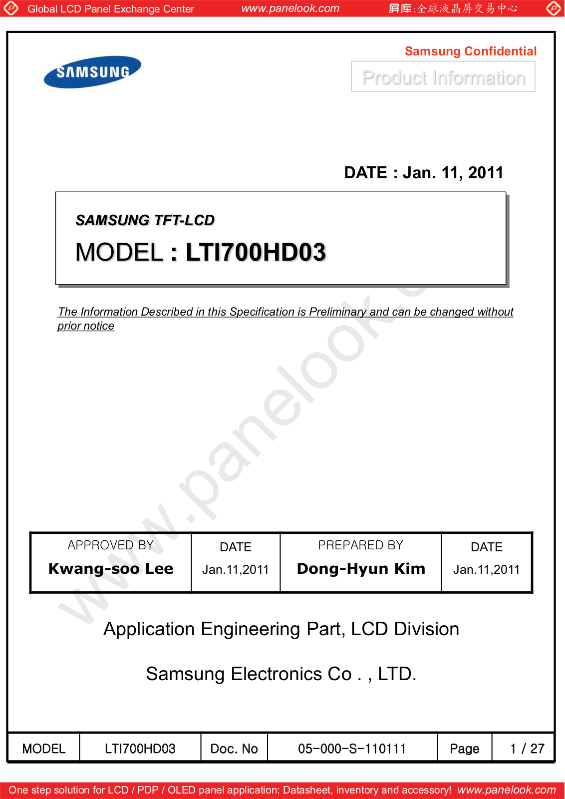 SAMSUNG LTI700HD03 Specification