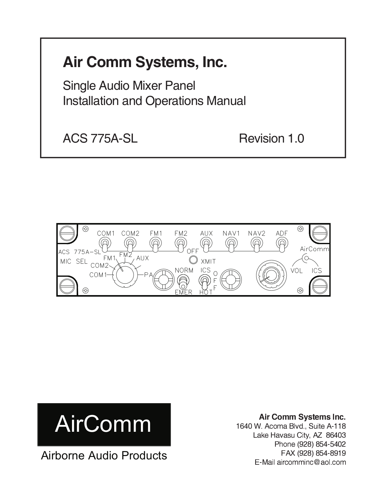 Air Comm Systems ACS 775A-SL Installation and Operations Manual