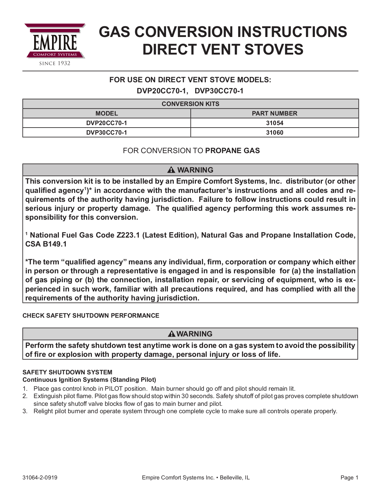 Empire Comfort Systems DVP20CC70-1, DVP30CC70-1 Instructions Manual