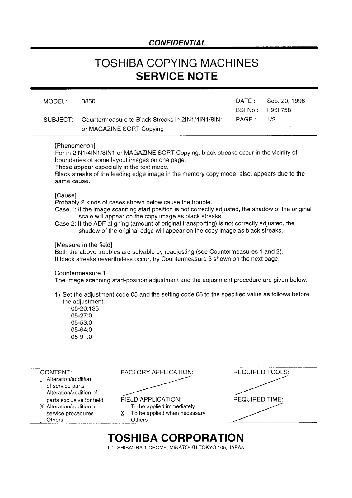 Toshiba f96i758 Service Note