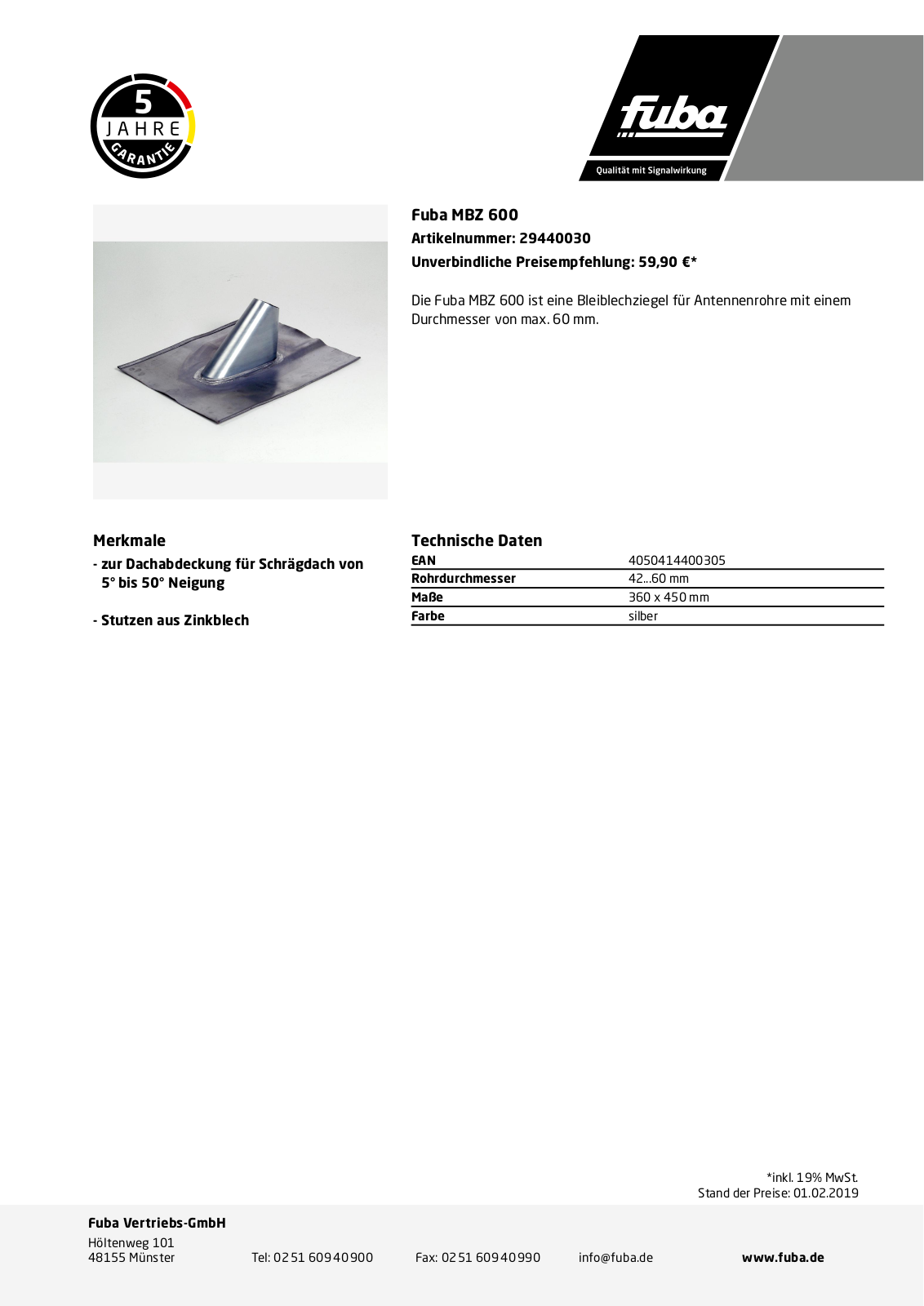 Fuba MBZ 600 Technische Daten - ManualMachine.com