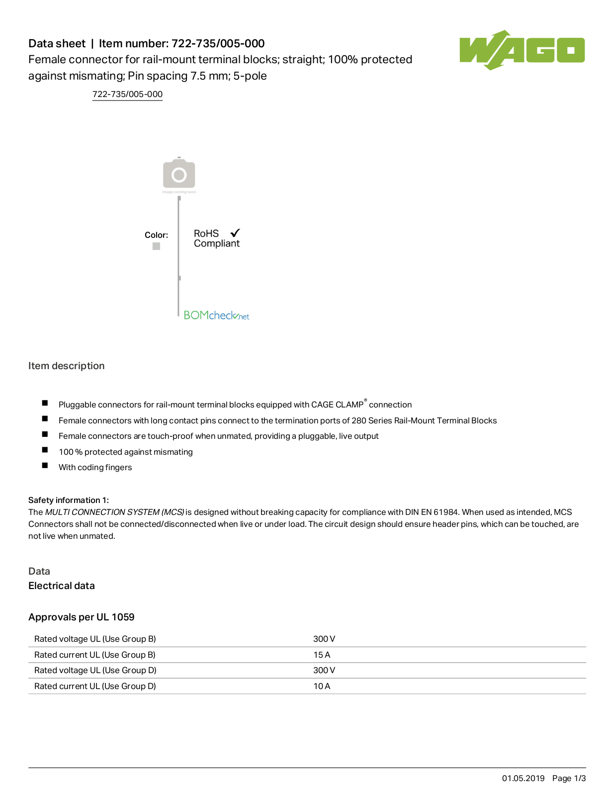 Wago 722-735/005-000 Data Sheet