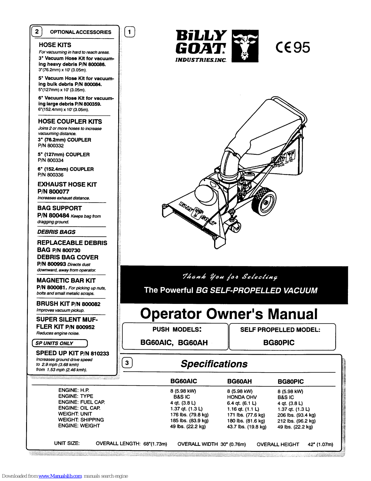 Billy Goat BG60AH, BG60PIC, BG60AIC Operator Owner's Manual