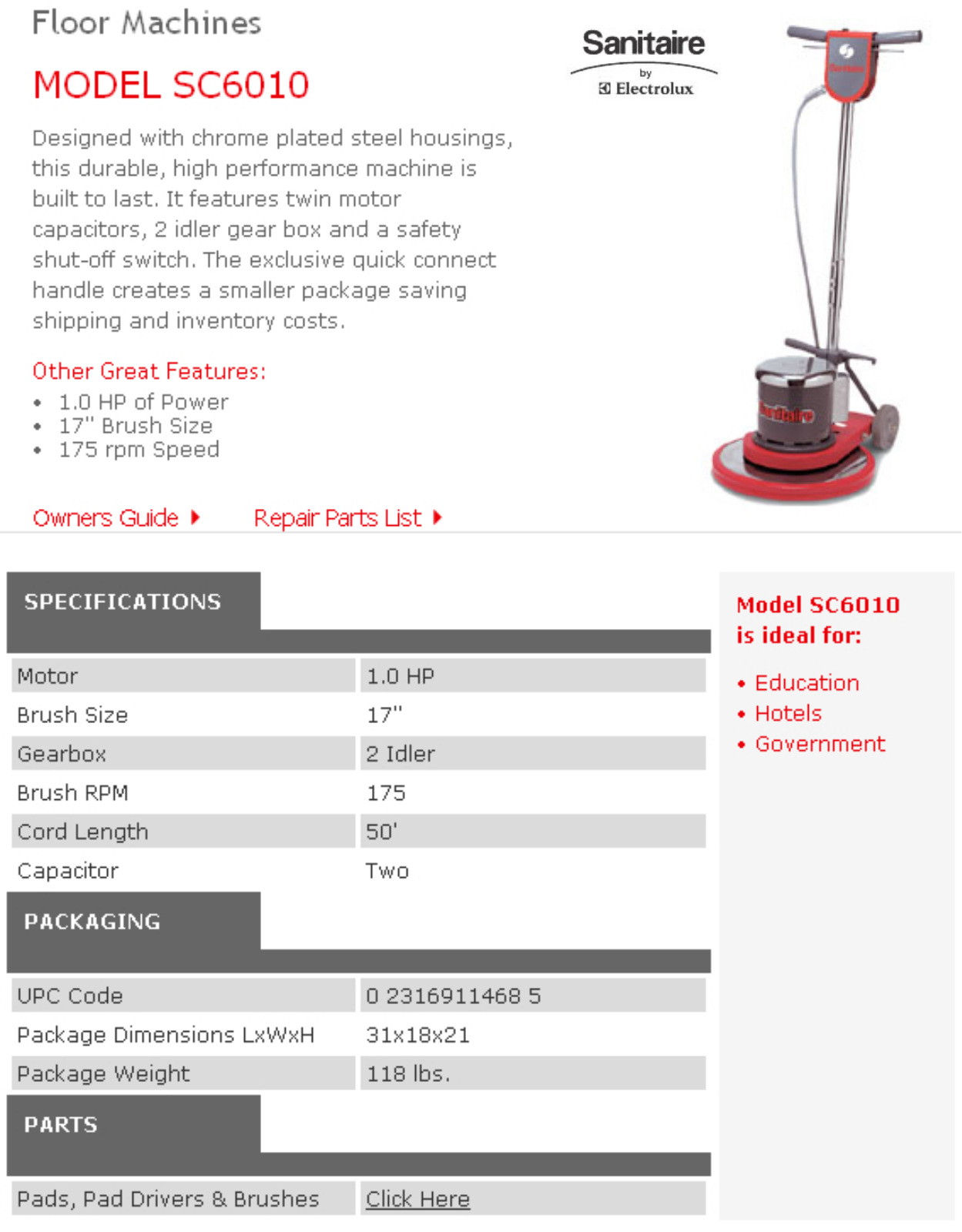 Sanitaire SC6010 User Manual