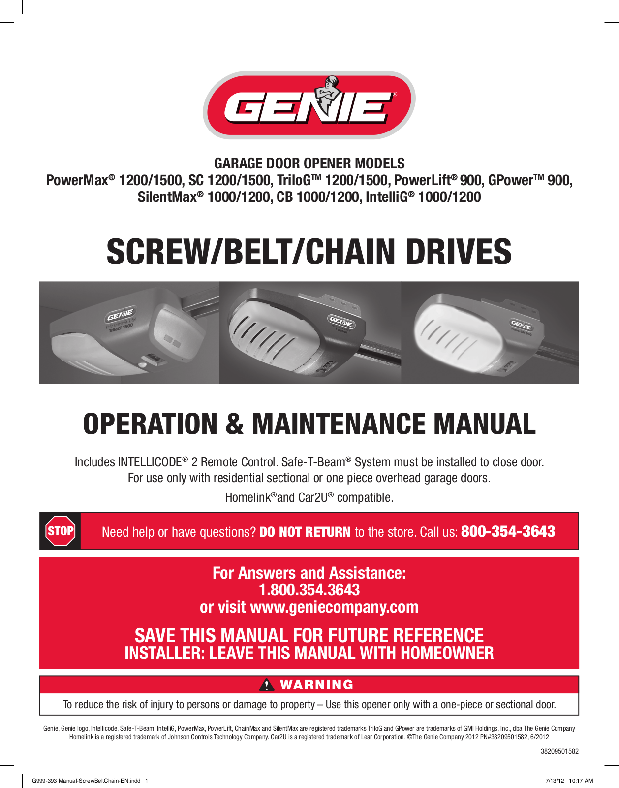 Genie CB 1200, SC 1200, Trilog 1200, Trilog 1500, SC 1500 User Manual