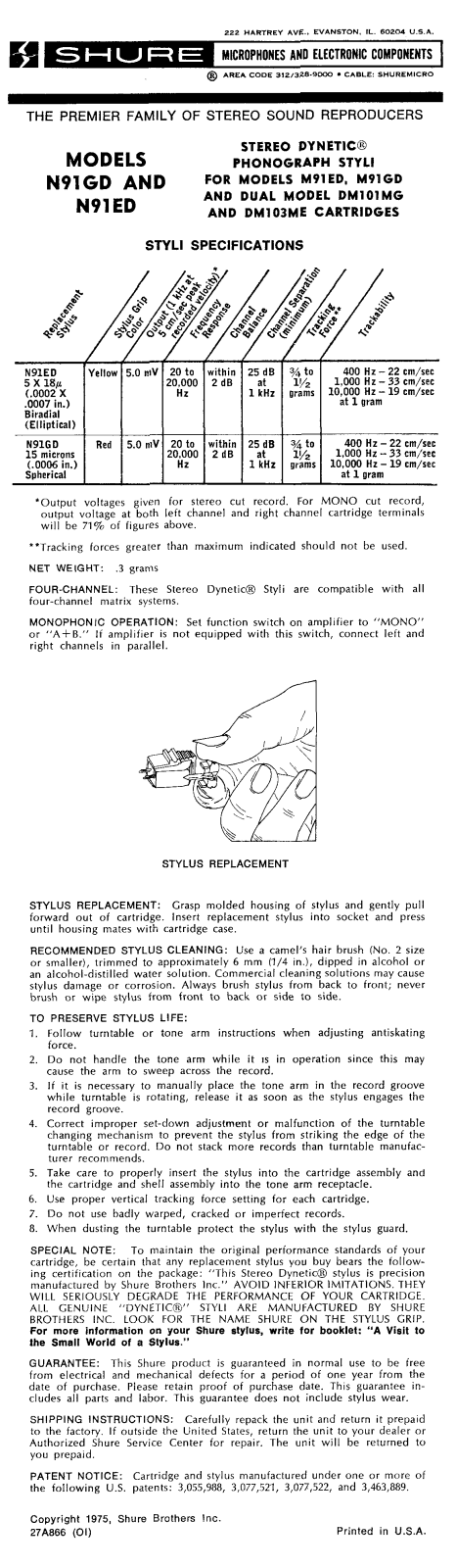 Shure N91GD, N91ED User Guide - ManualMachine.com