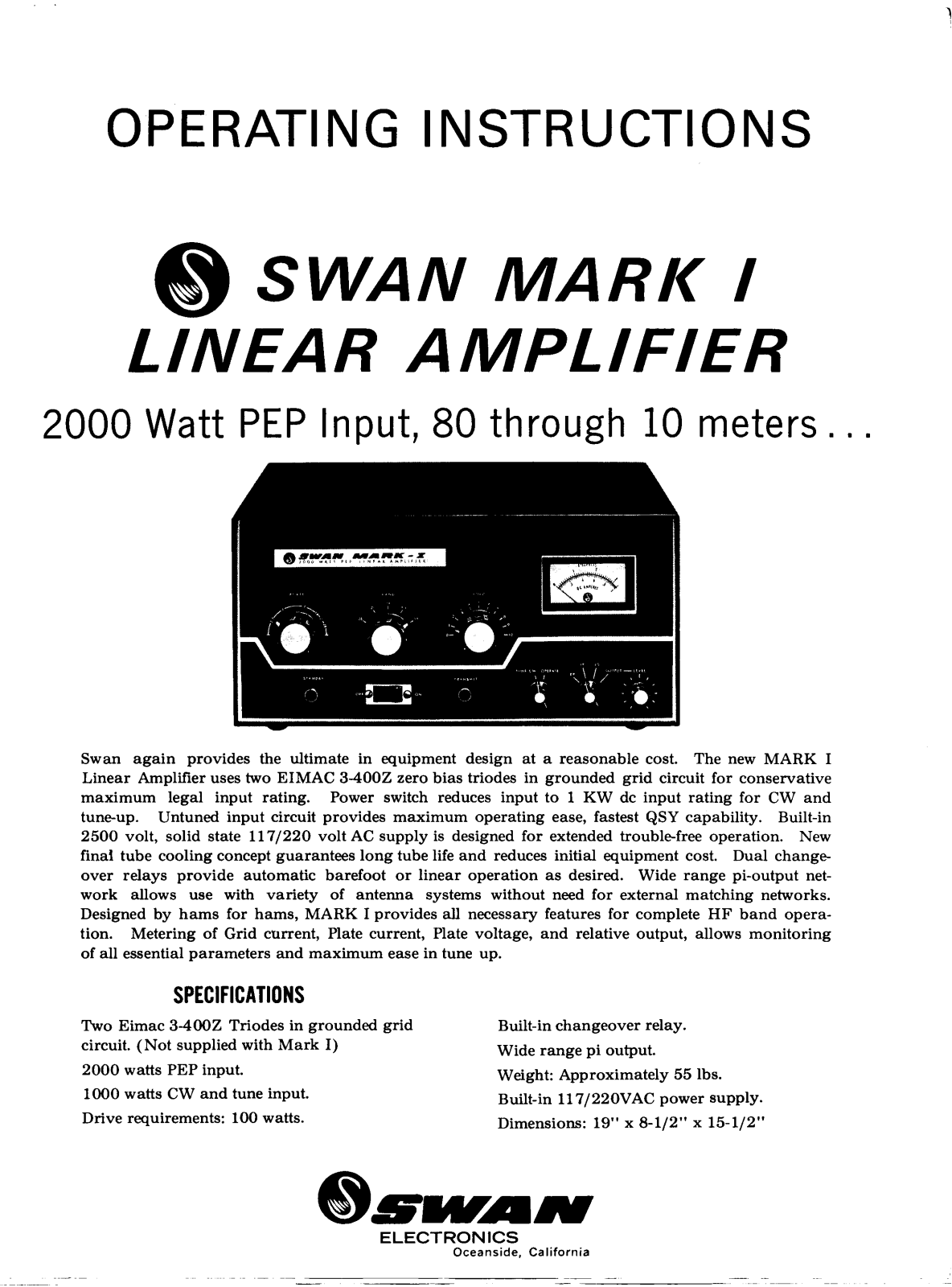 Swann Mark I Operating Instructions Manual