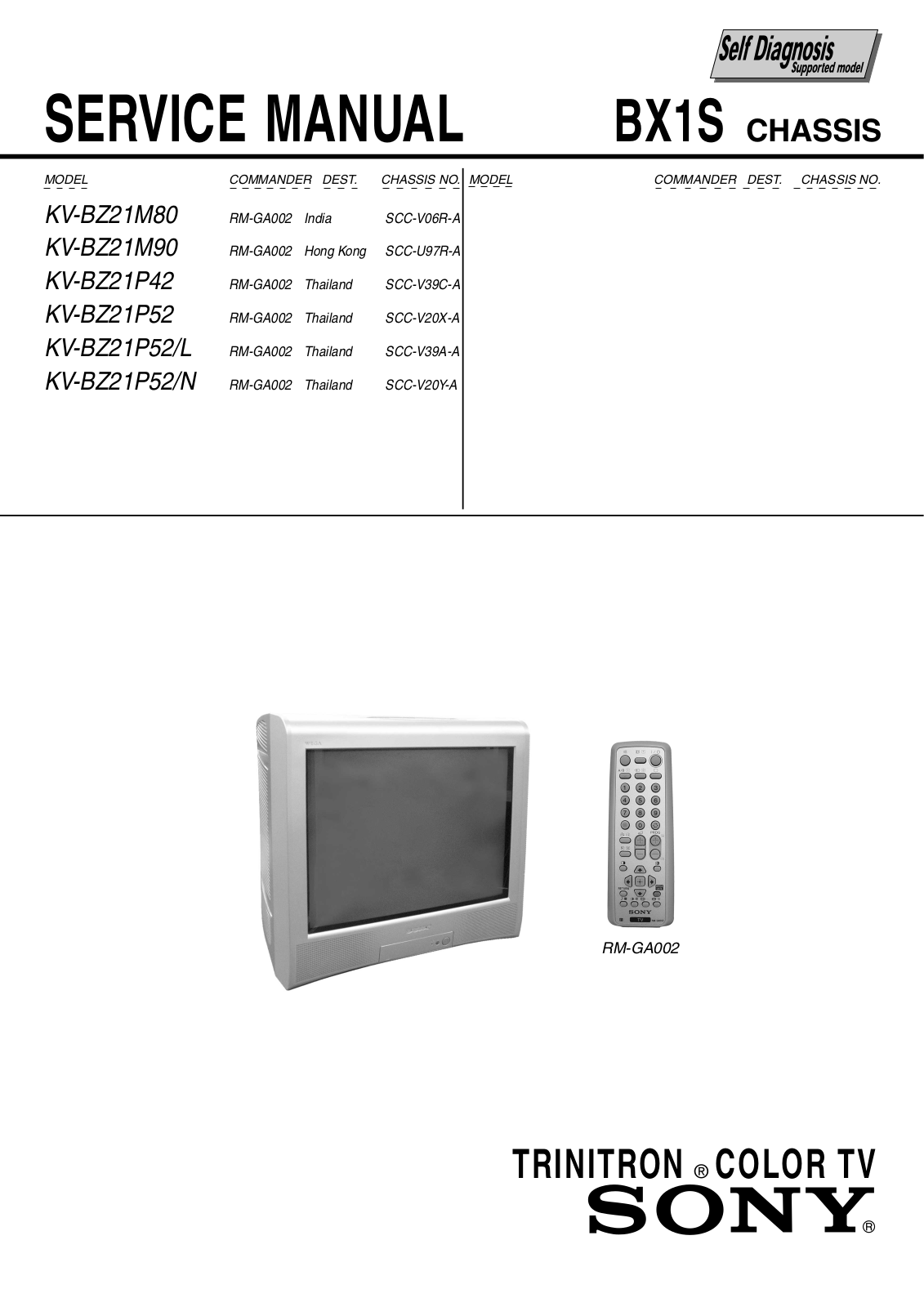 SONY KV-BZ21M80, KV-BZ21M90, KV-BZ21P42, KV-BZ21P52, KV-BZ21P52/L SERVICE MANUAL