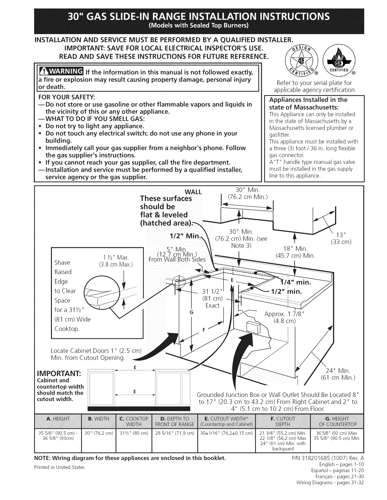 Frigidaire CFGS3035LS1, CFGS3035LS2, CFGS3035LS3, FFGS3025LBC, FFGS3025LBD Installation Guide - ManualMachine.com