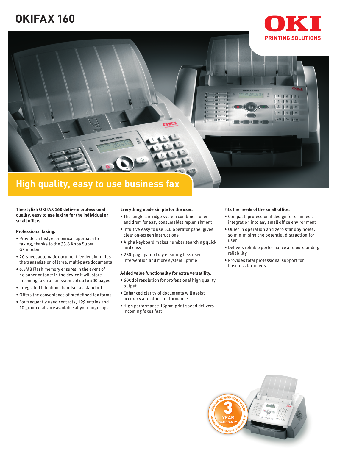 Oki FAX 160 DATASHEET