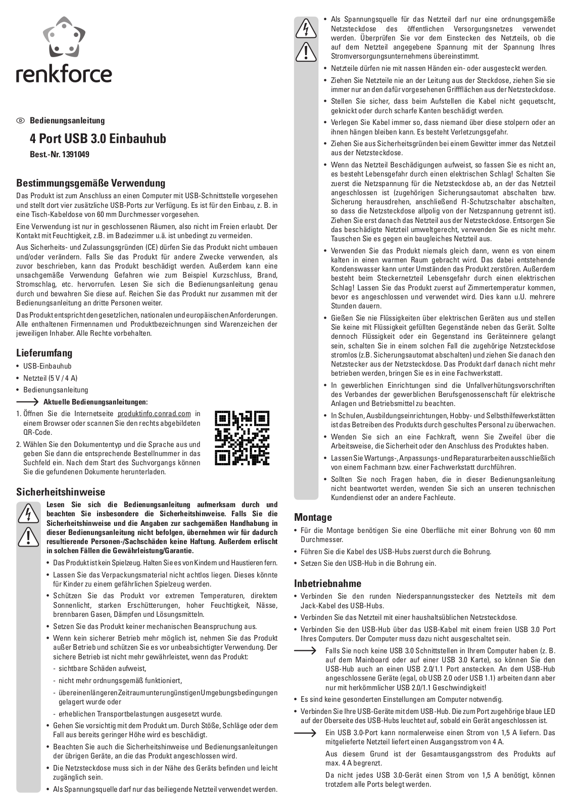 Renkforce 1391049 Operating Instructions