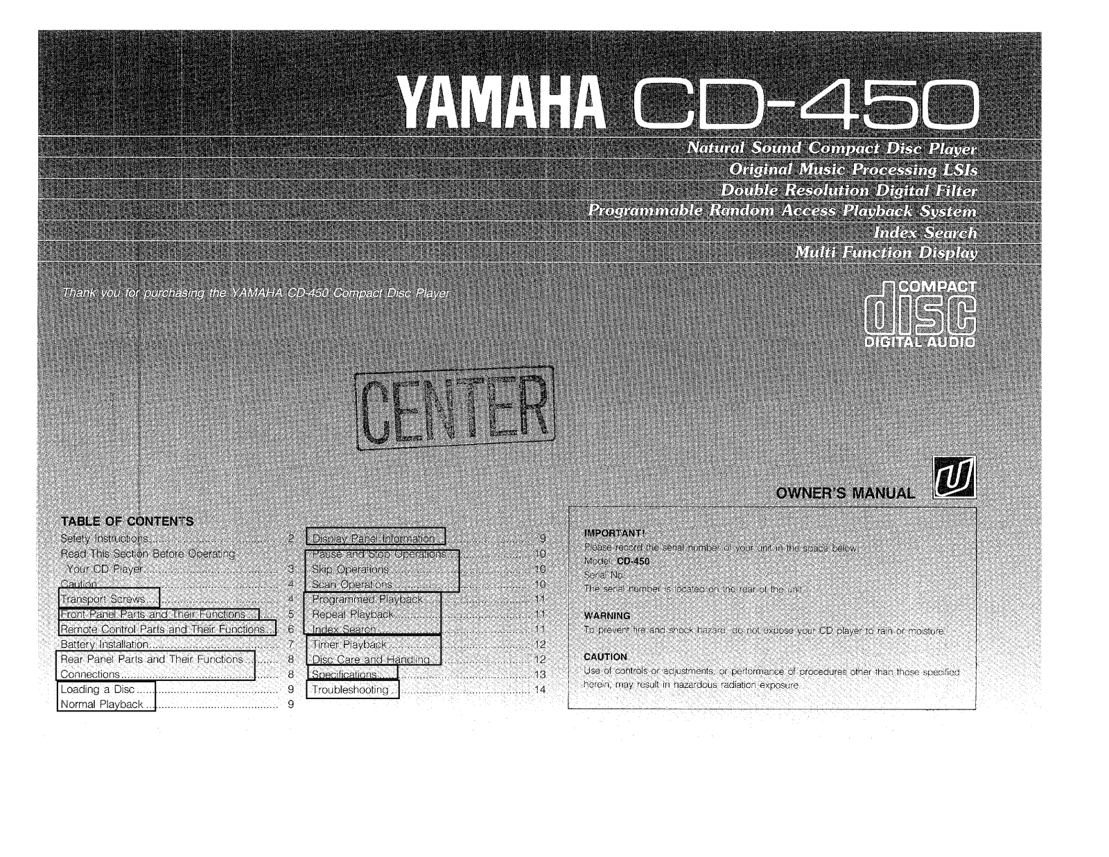 Yamaha CD-450 Owner Manual