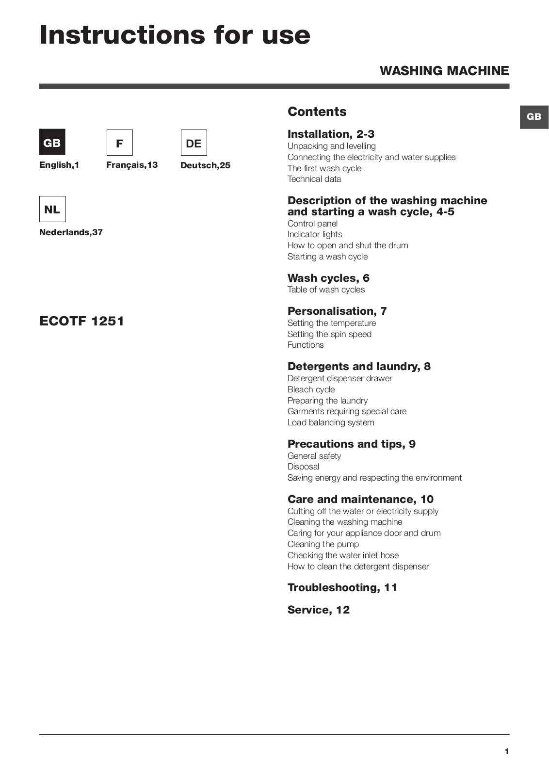 Hotpoint ECOTF 1251 User Manual