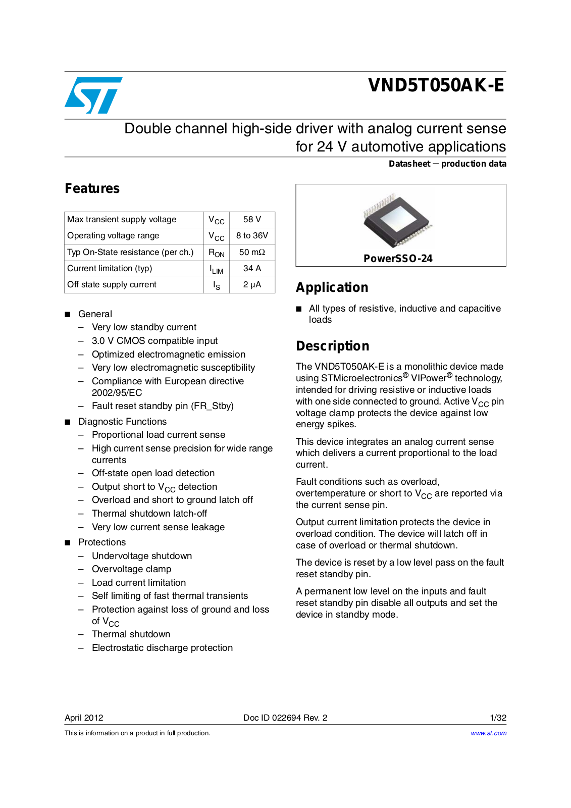 ST VND5T050AK-E User Manual