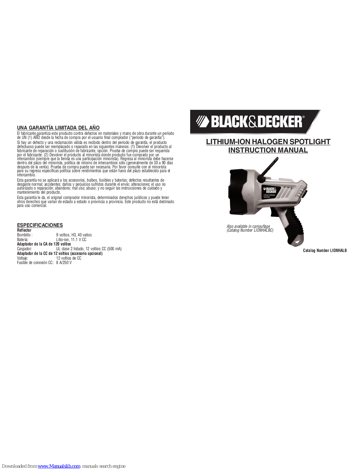 Black & Decker LIONHALB Instruction Manual