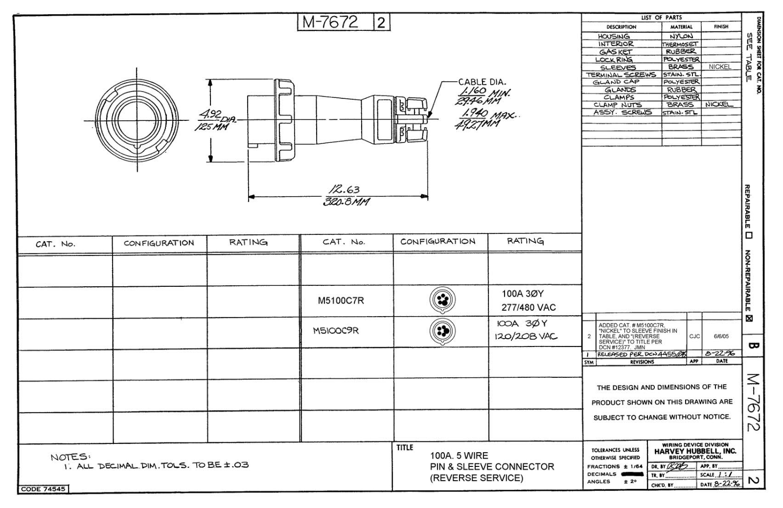 Hubbell M5100C7R Reference Drawing