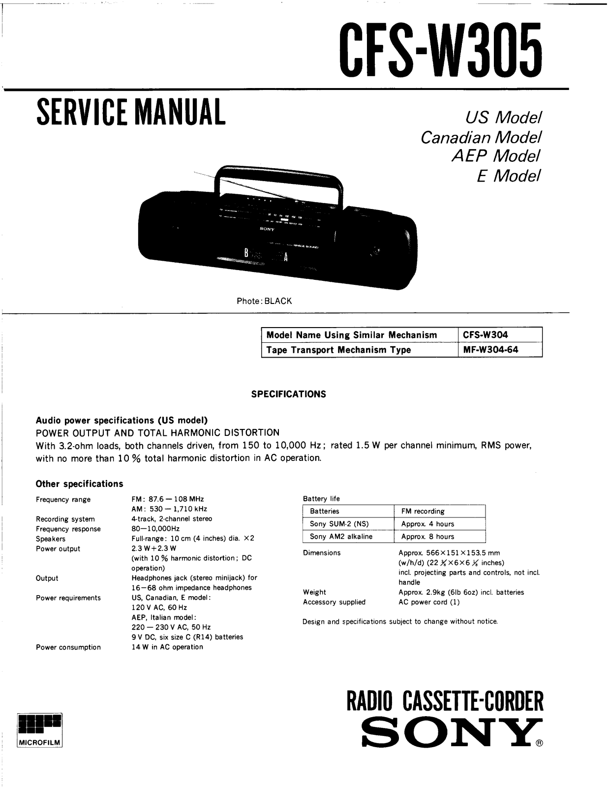 Sony CFSW-305 Service manual