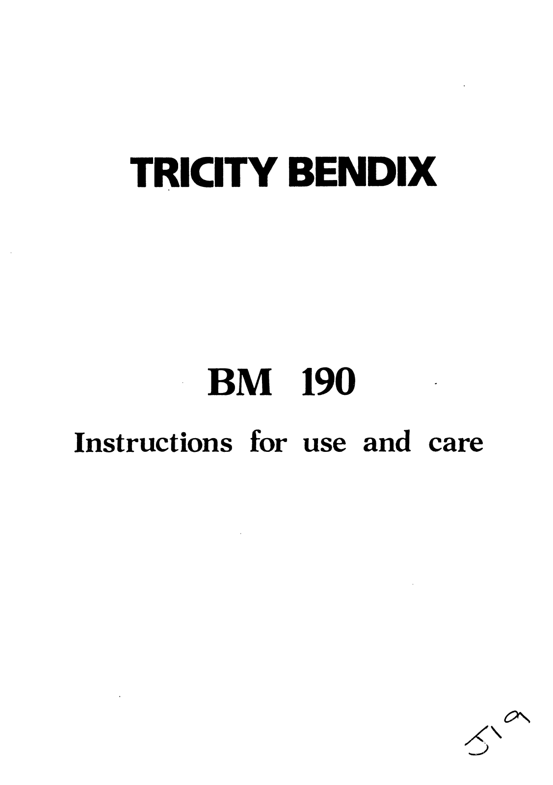 TRICITY BENDIX BM190 User Manual