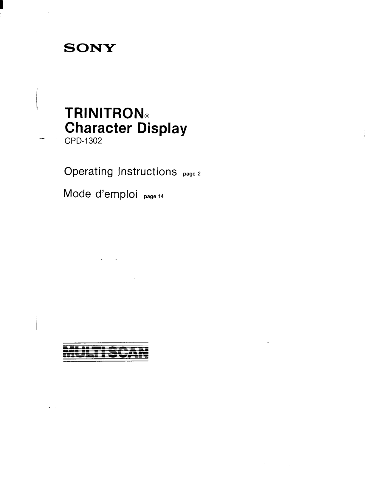 Sony CPD-1302AW2P, CPD-1302AW2, CPD-1302AW2E, CPD-1302AW2M, CPD-1302 Operating Instructions