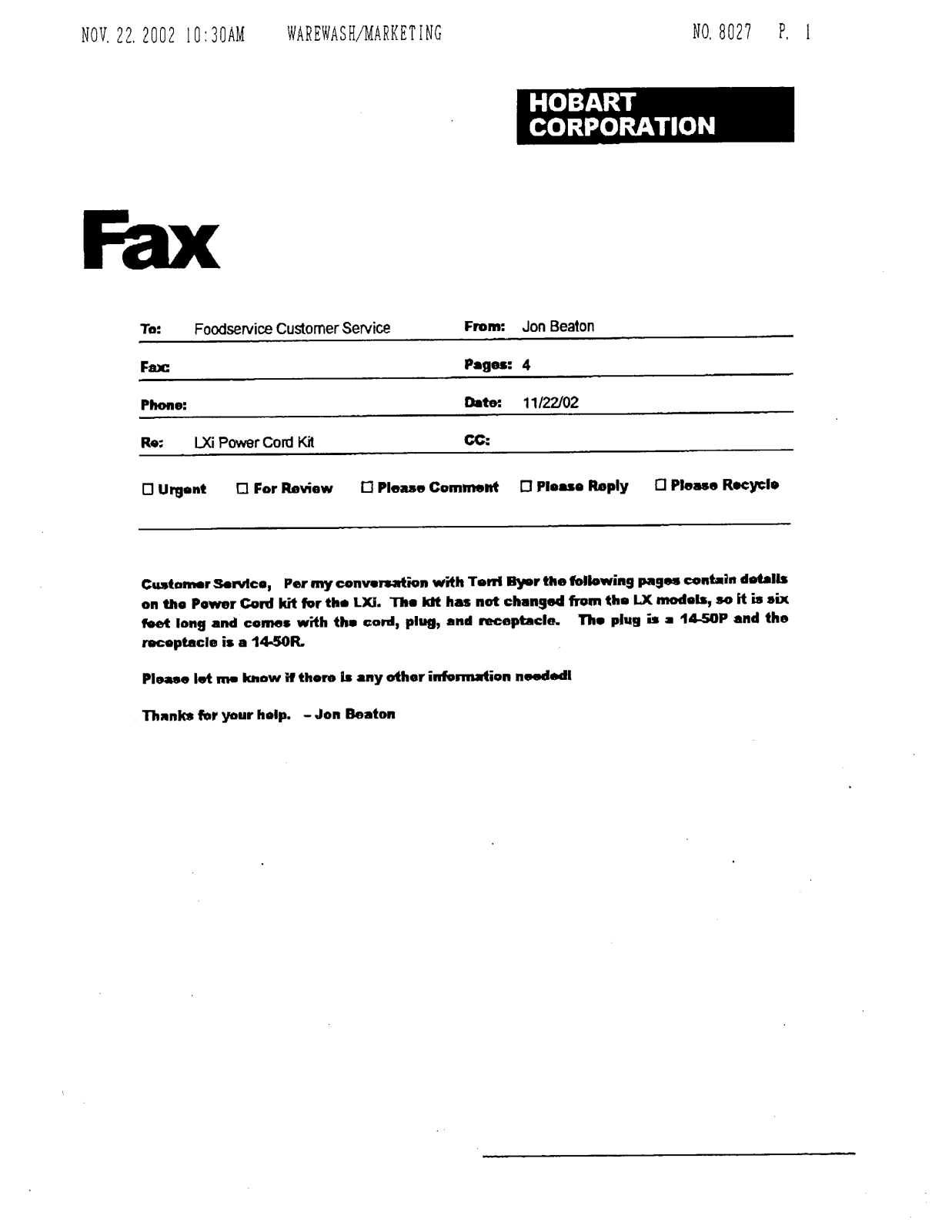 Hobart Food Machines LX18H Installation  Manual