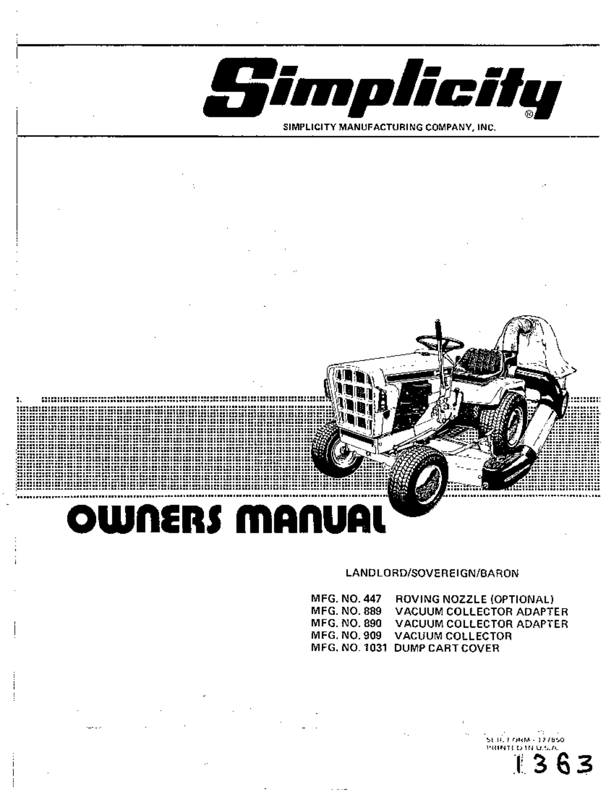 Simplicity 1031, 447 User Manual