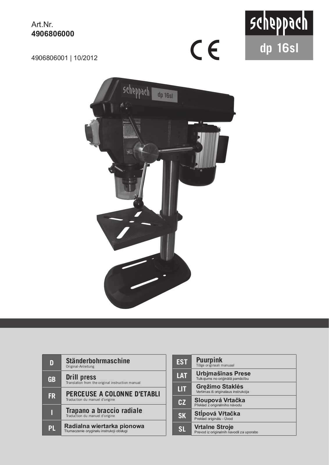 Scheppach DP 16 SL Operating Instructions