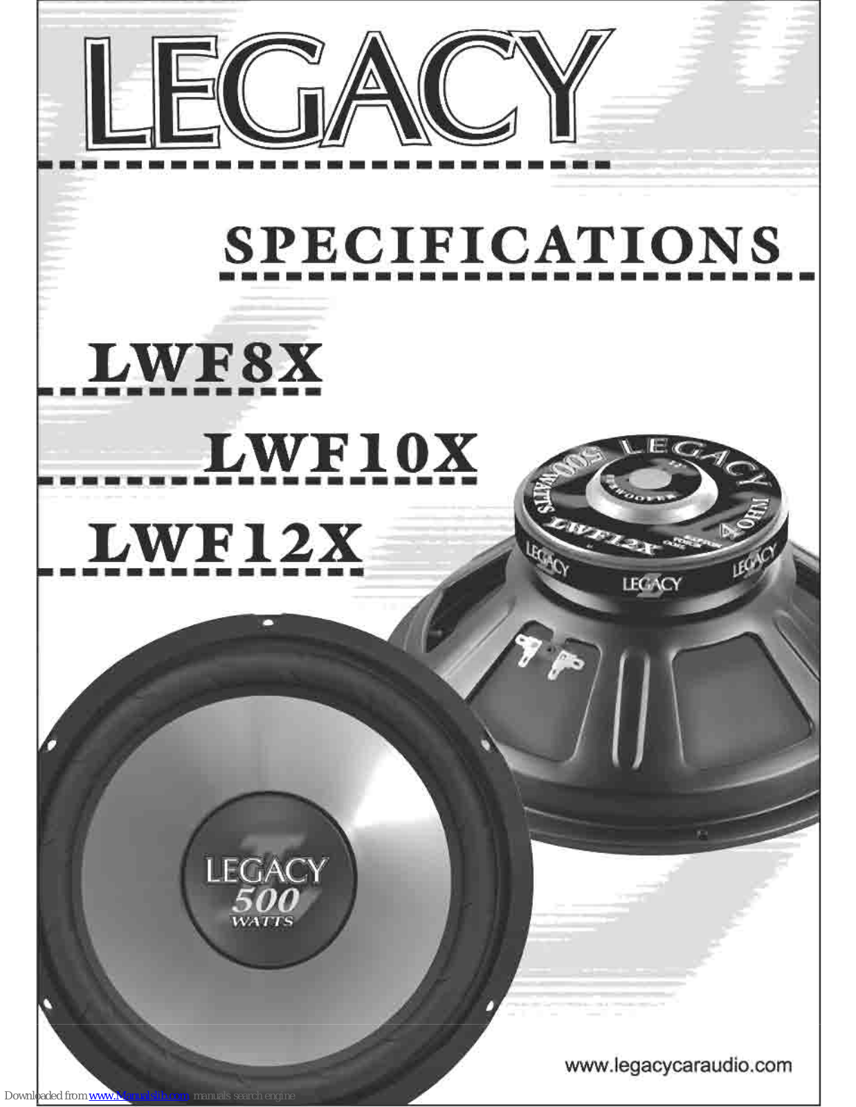 Legacy LWF8X, LWF10x, LWF12x Specifications - ManualMachine.com