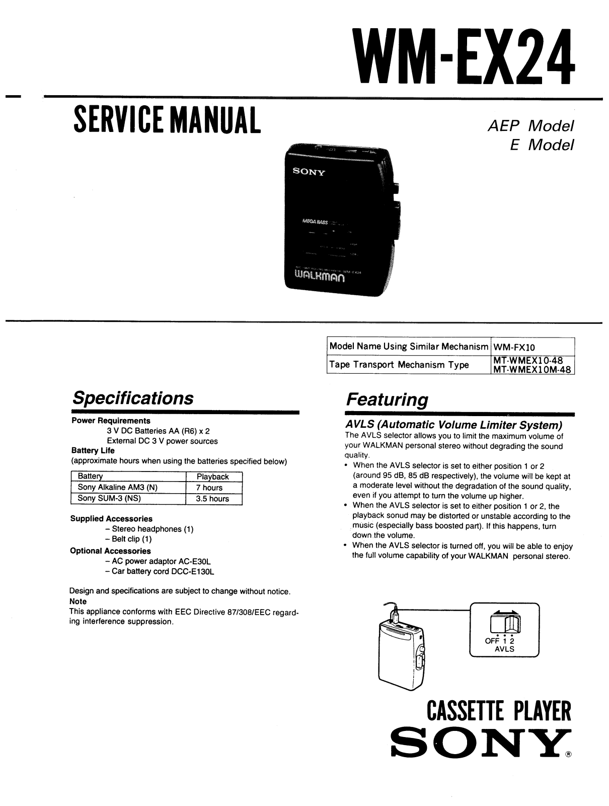 Sony WMEX-24 Service manual