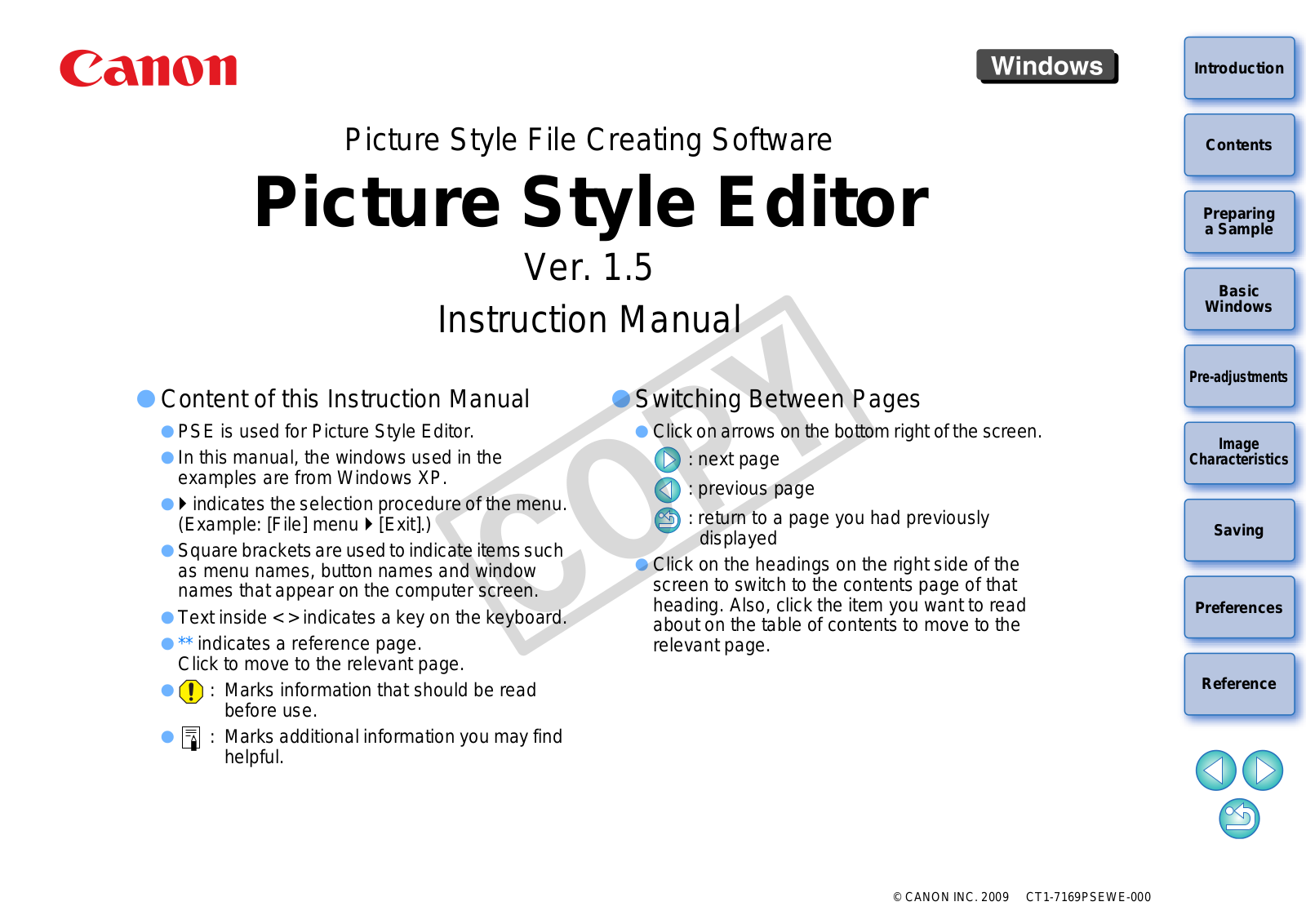 Canon picture style editor Instruction Manual for Windows