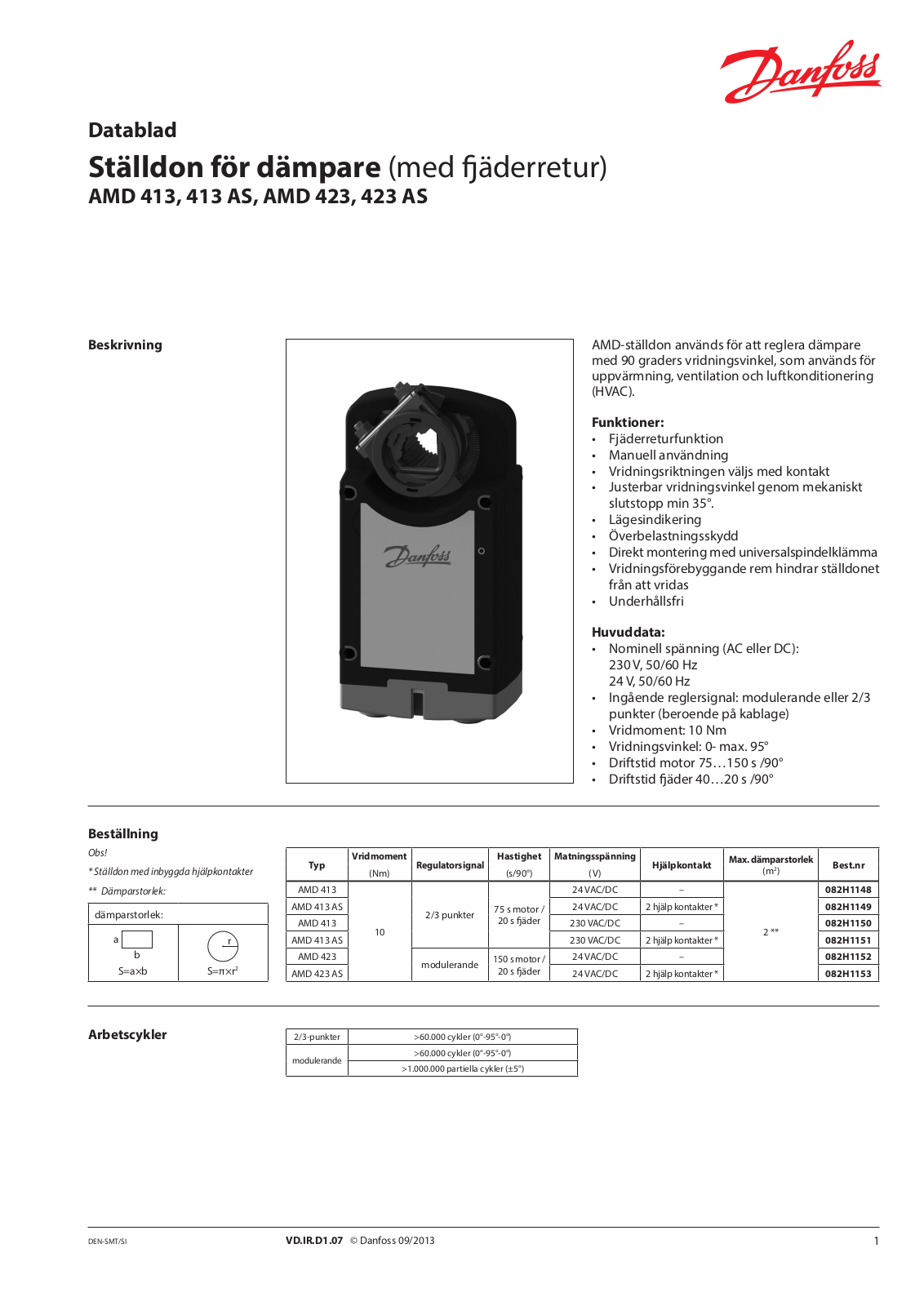 Danfoss AMD 413, AMD 413 AS, AMD 423, AMD 423 AS Data sheet