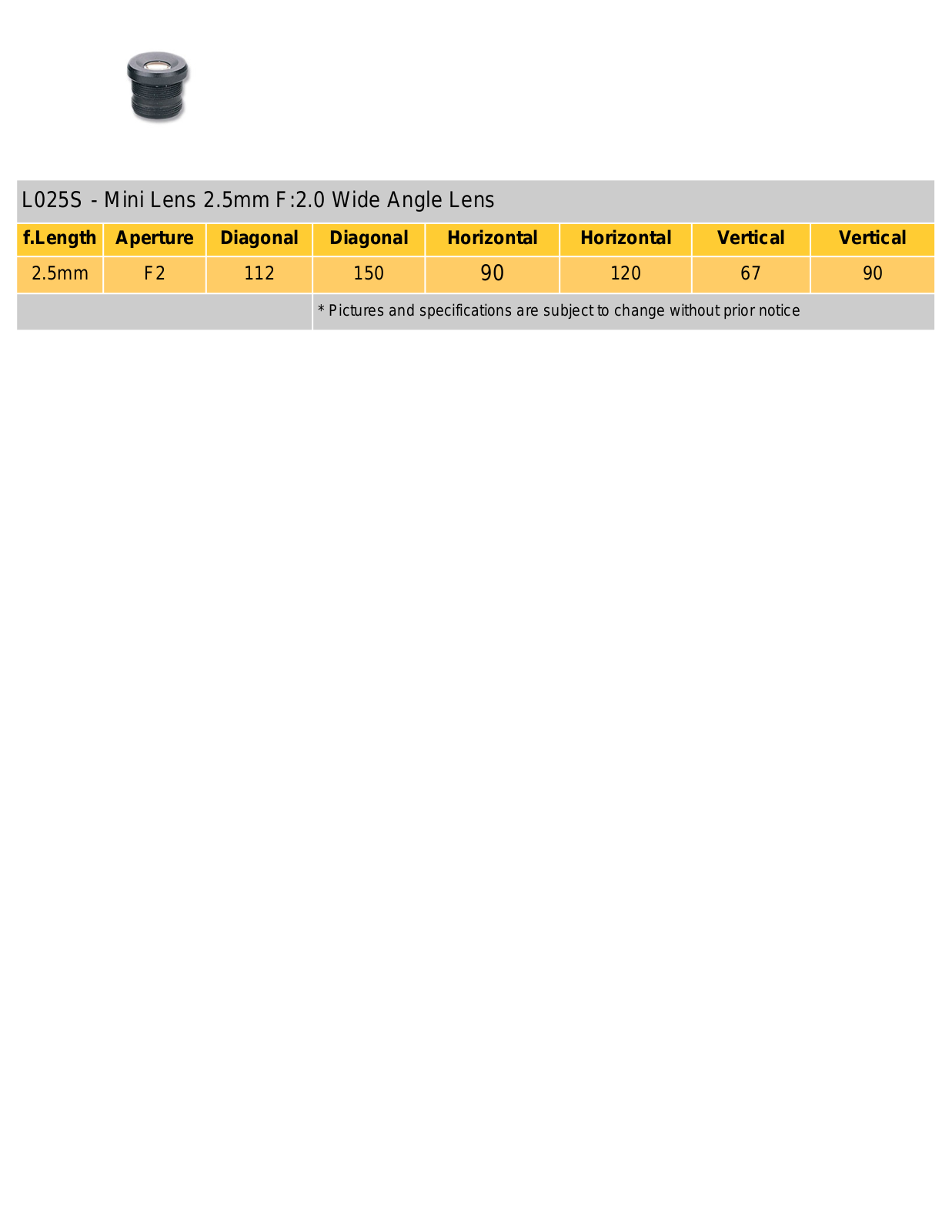 COP-USA L025S Specsheet