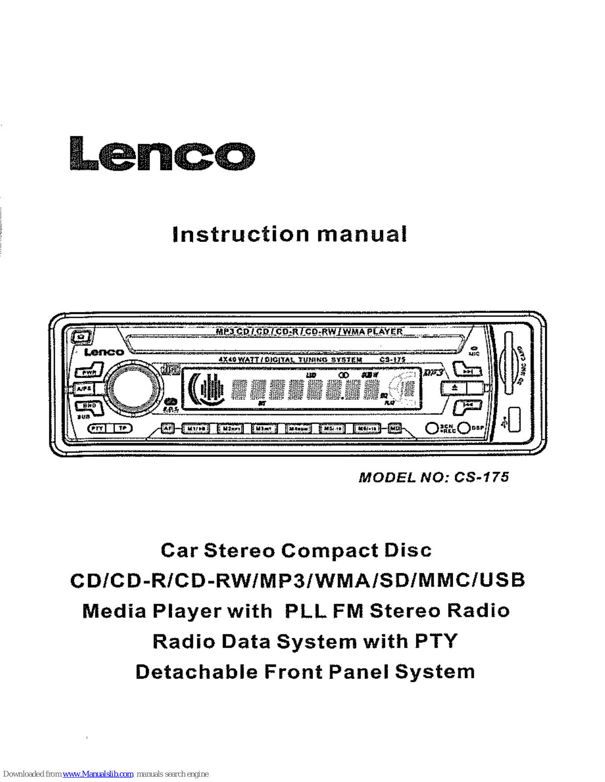 LENCO CS-175 Instruction Manual