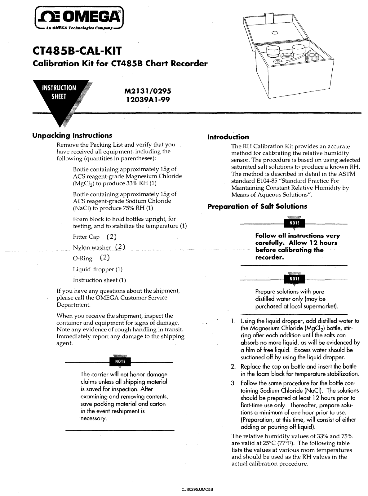 Omega Products CT485B-CAL-KIT Installation  Manual