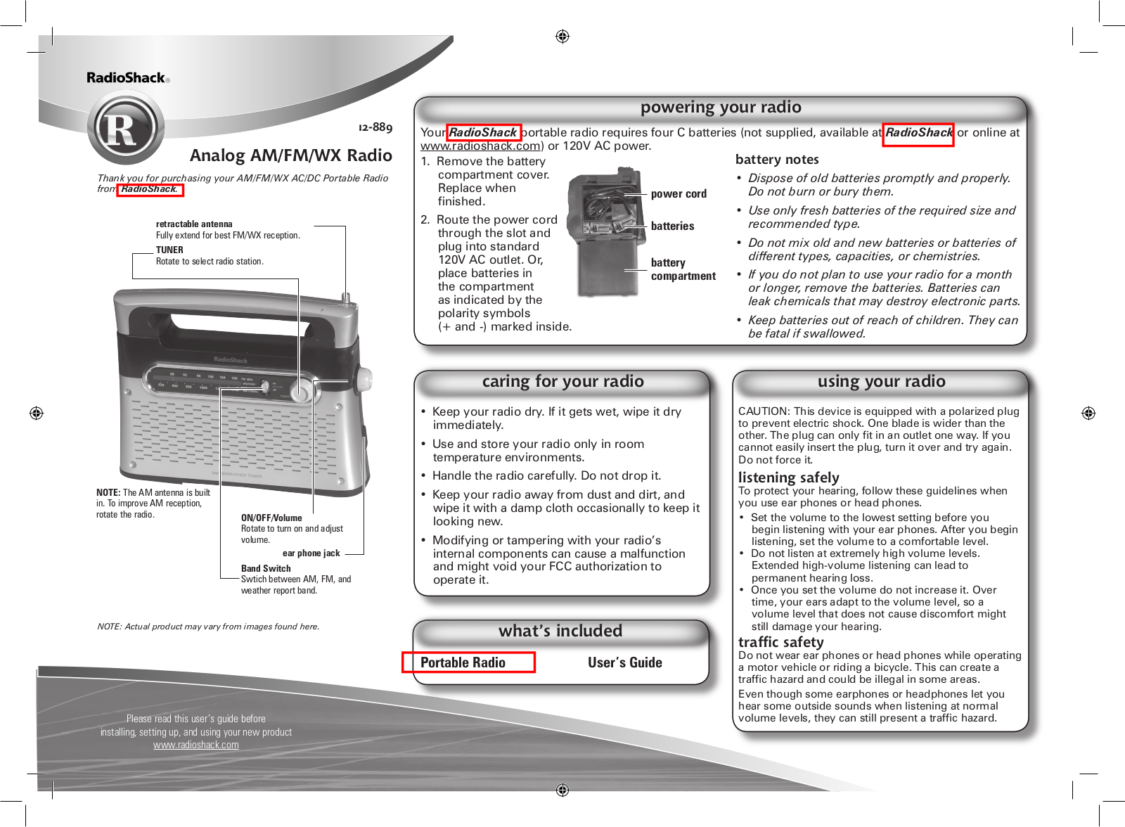 Radio Shack 12-889 User Manual