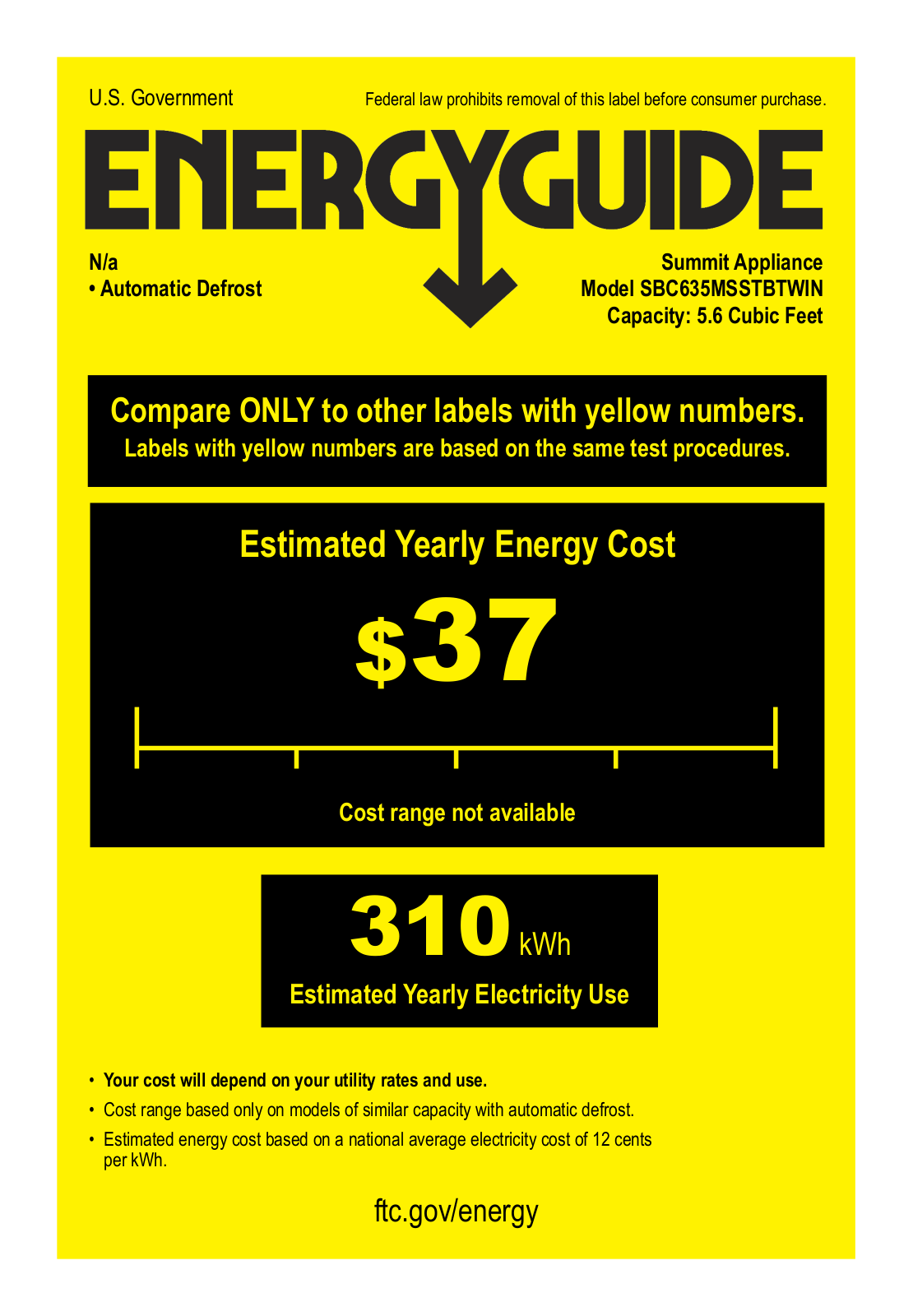 Summit SBC635MDPLTWIN Energy Guide