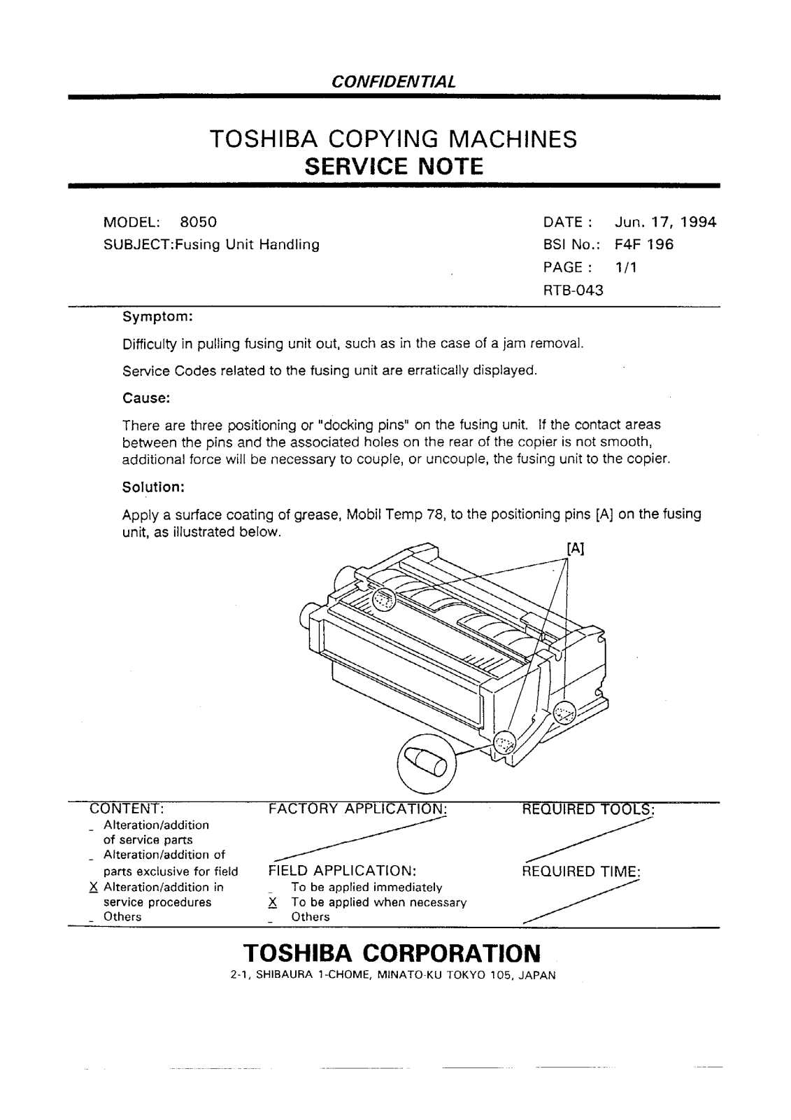 Toshiba f4f196 Service Note